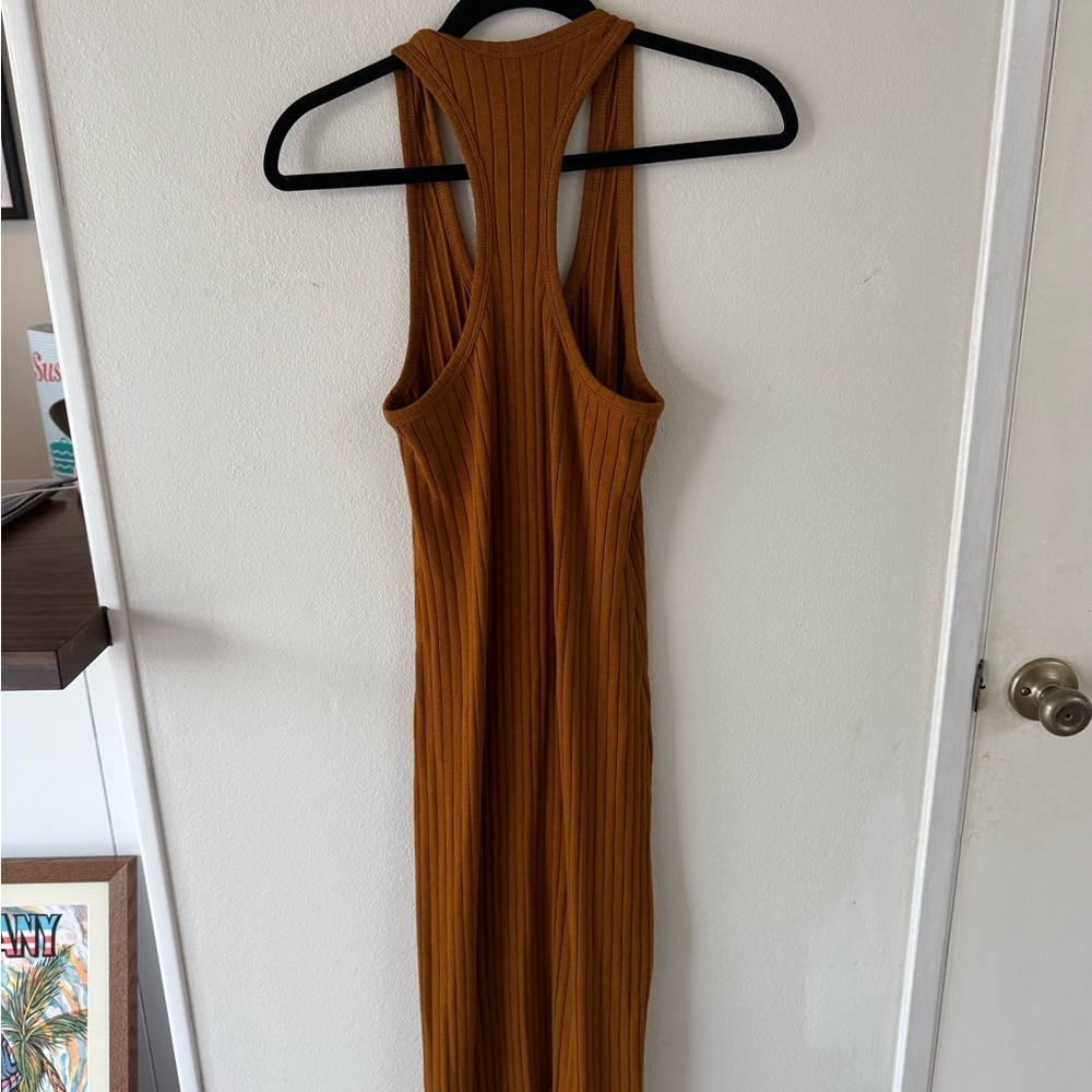Vince Terracotta Ribbed Razorback Tank Midi Dress - Picture 7 of 8